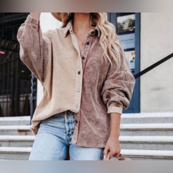 Vici Two-Tone Corduroy Jacket in Brown and Tan - Picture 4 of 4